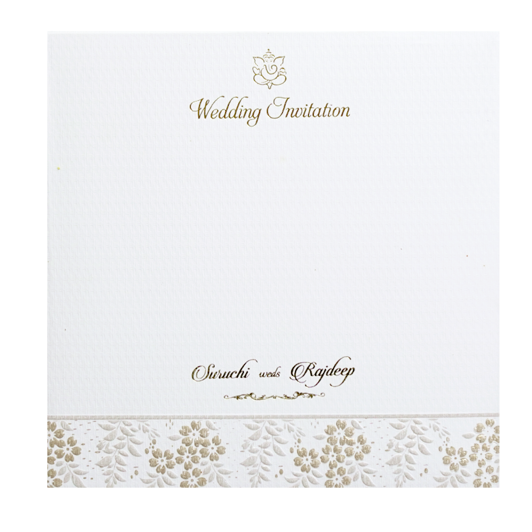 White Floral Embossed Padded Classic Wedding Card - KMMWD1102