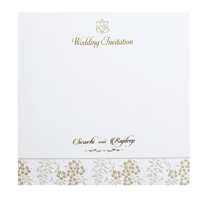 White Floral Embossed Padded Classic Wedding Card - KMMWD1102