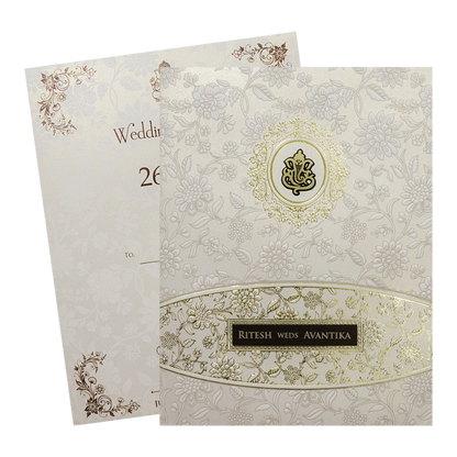 White Floral Padded Wedding Card-KSH73590