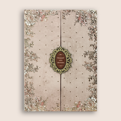 Blush Pink Floral Padded Door Style Wedding Card - KVN07080