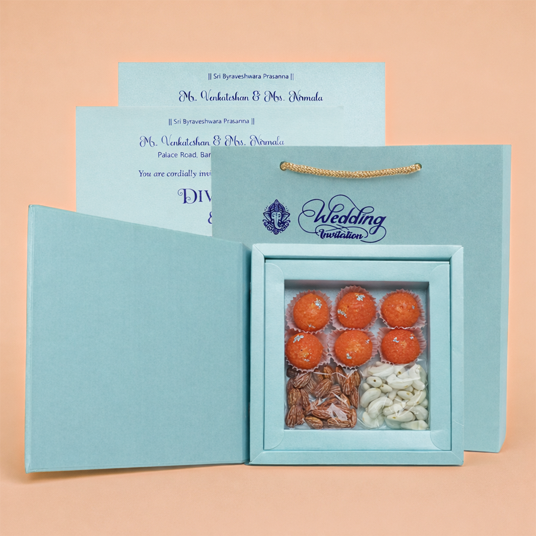 Blue Gold Foiling Design Box Invitation Card-KNK8902B