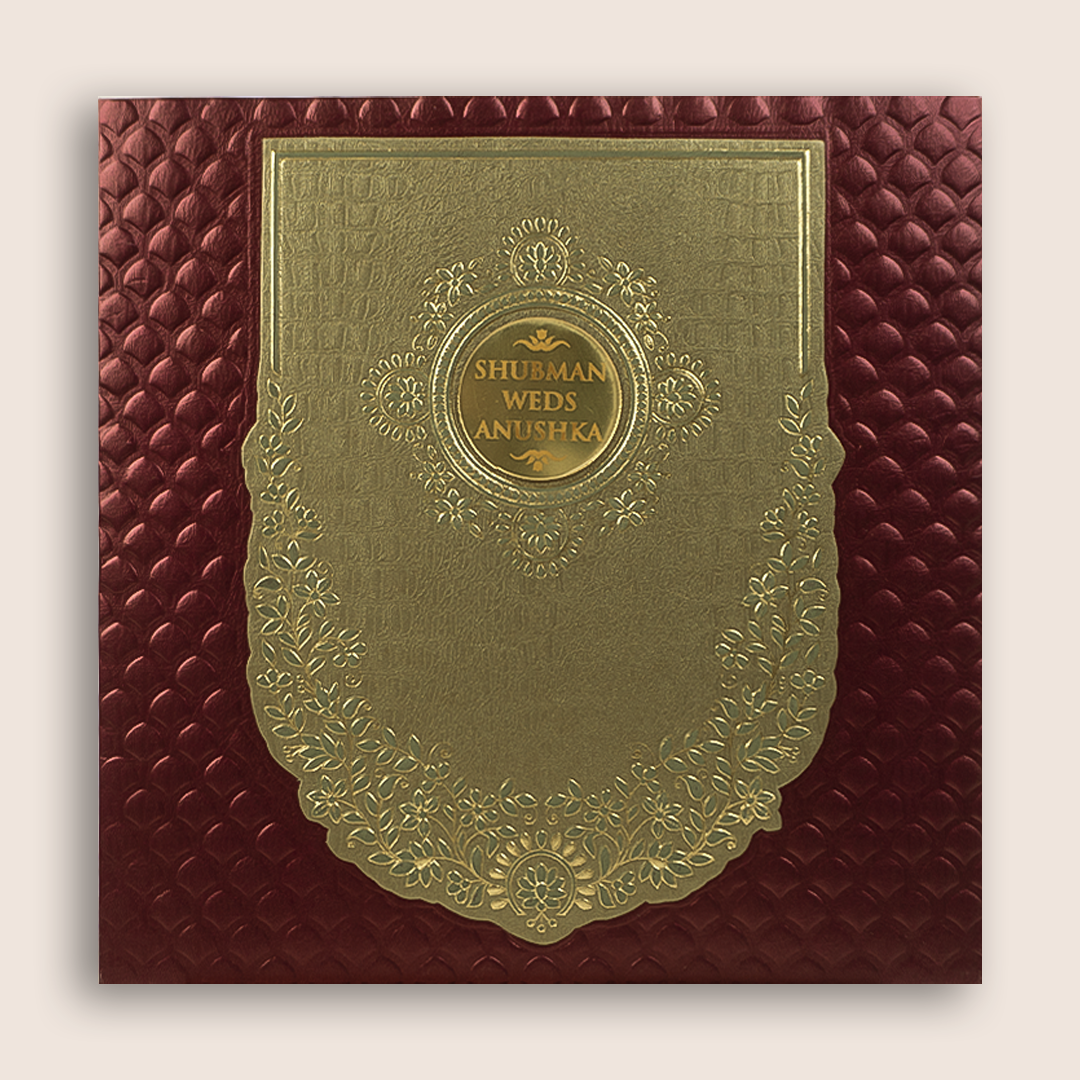 Maroon Floral Embossed Wedding Invitation - KRB10130