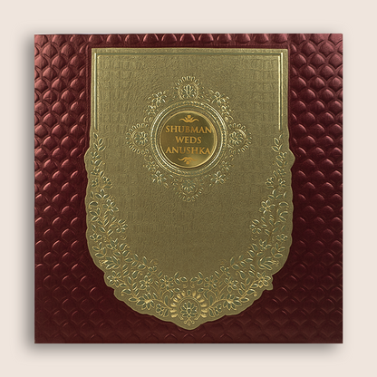 Maroon Floral Embossed Wedding Invitation - KRB10130