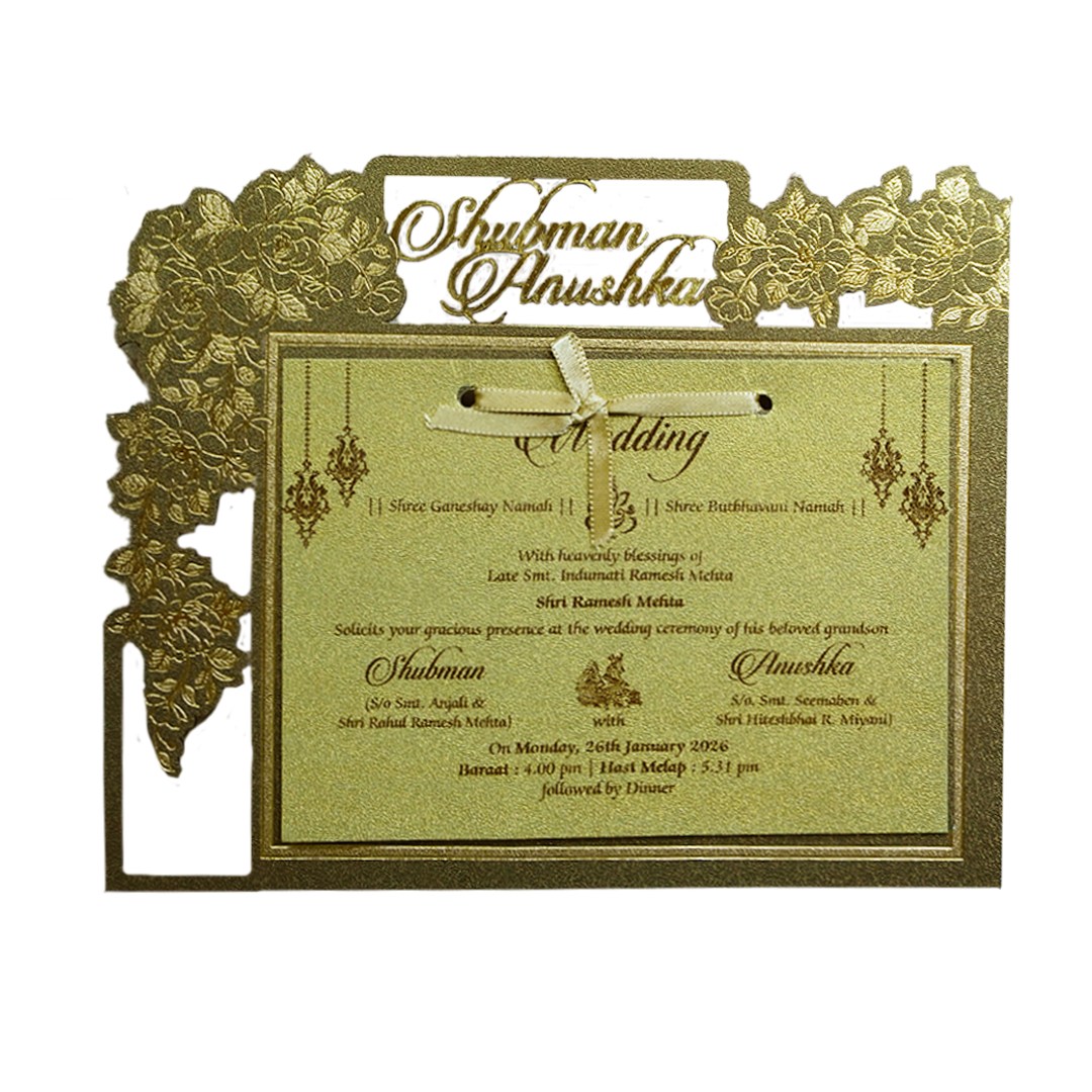Gold MDF Laser Cutout Wedding Invitation Card-KRB09150