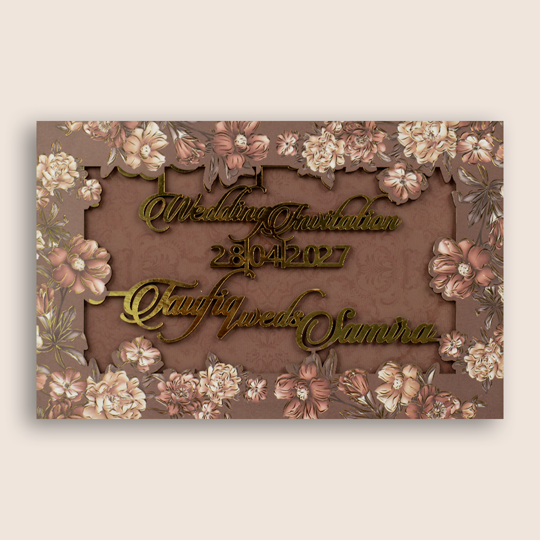 Brown Floral MDF Marriage Invitation - KVN07750