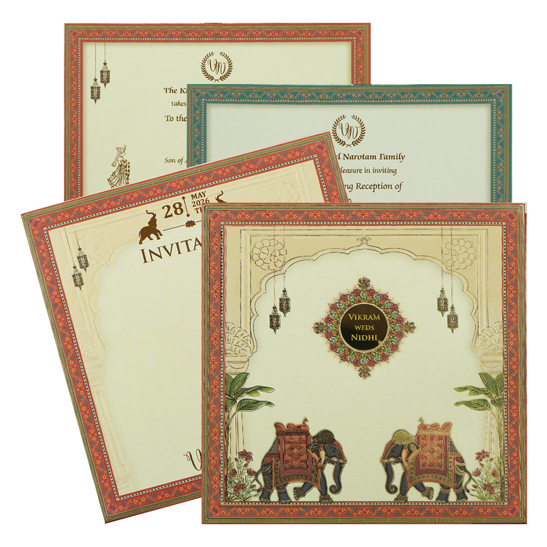 Cream Arch Royal Elephant Wedding Card-KRE27130