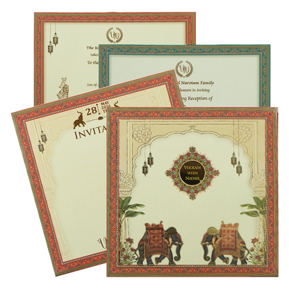Cream Arch Royal Elephant Wedding Card-KRE27130