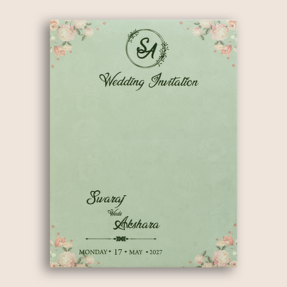 Green Rose Floral Door Style Wedding Card - KVN07240