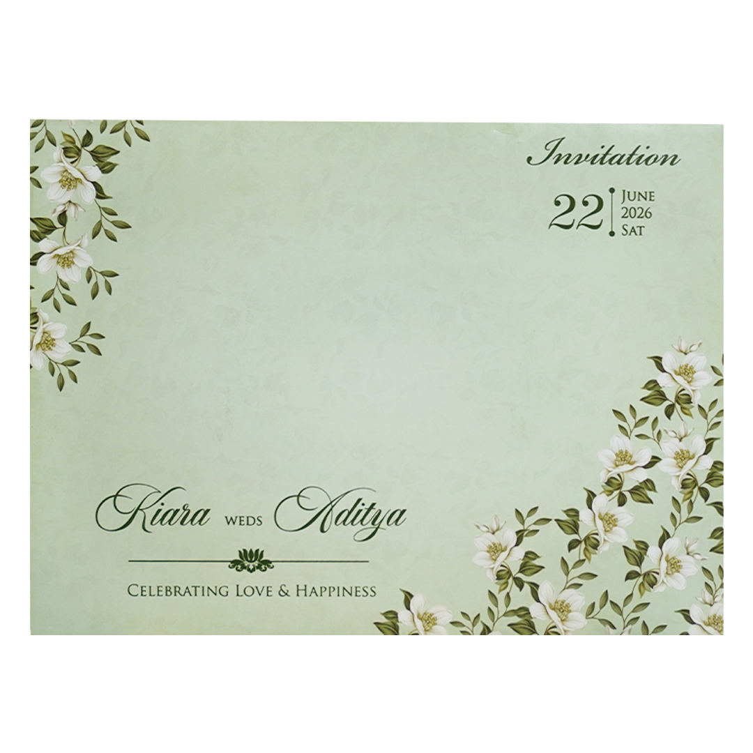 Green Gold Floral Laser-Cut Wedding Card-KFR16040
