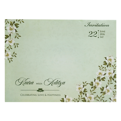 Green Gold Floral Laser-Cut Wedding Card-KFR16040