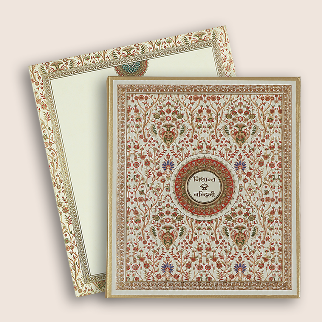 White Padded Floral Pattern Wedding Card - KAA05850
