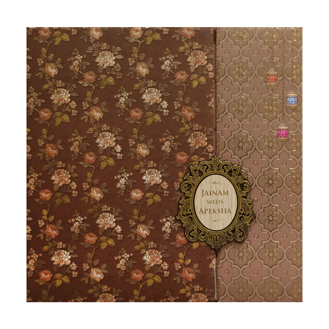 Brown Gold Floral Padded Wedding Card - KSH72850