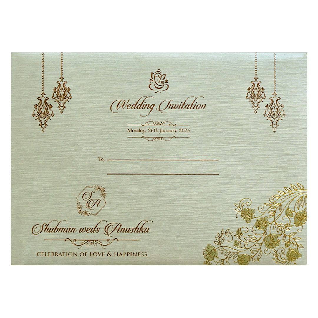 Ivory Padded Wedding Invitation Card with Embossed Floral Design-KRB09711
