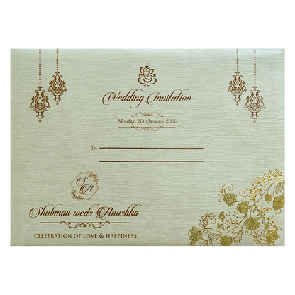 Ivory Padded Wedding Invitation Card with Embossed Floral Design-KRB09711