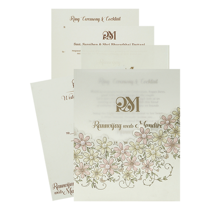 White Pearl Floral Ring Ceremony Wedding Card-KSI64620