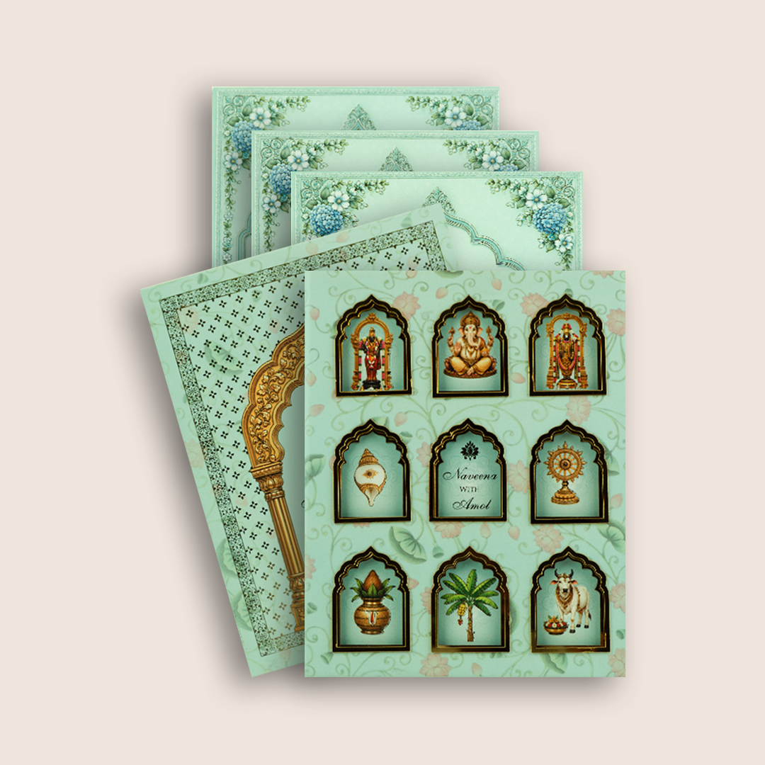 Pastel Green Traditional Hindu Wedding Invitation - KNLW202582