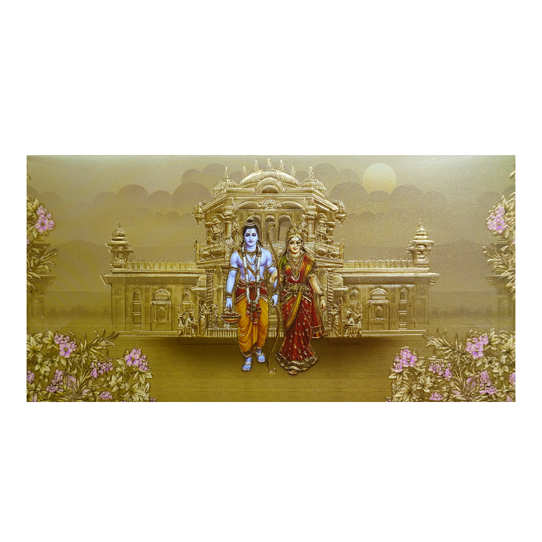 Gold Embossed Ram Sita Palace Wedding Invitation Card-KPR06500