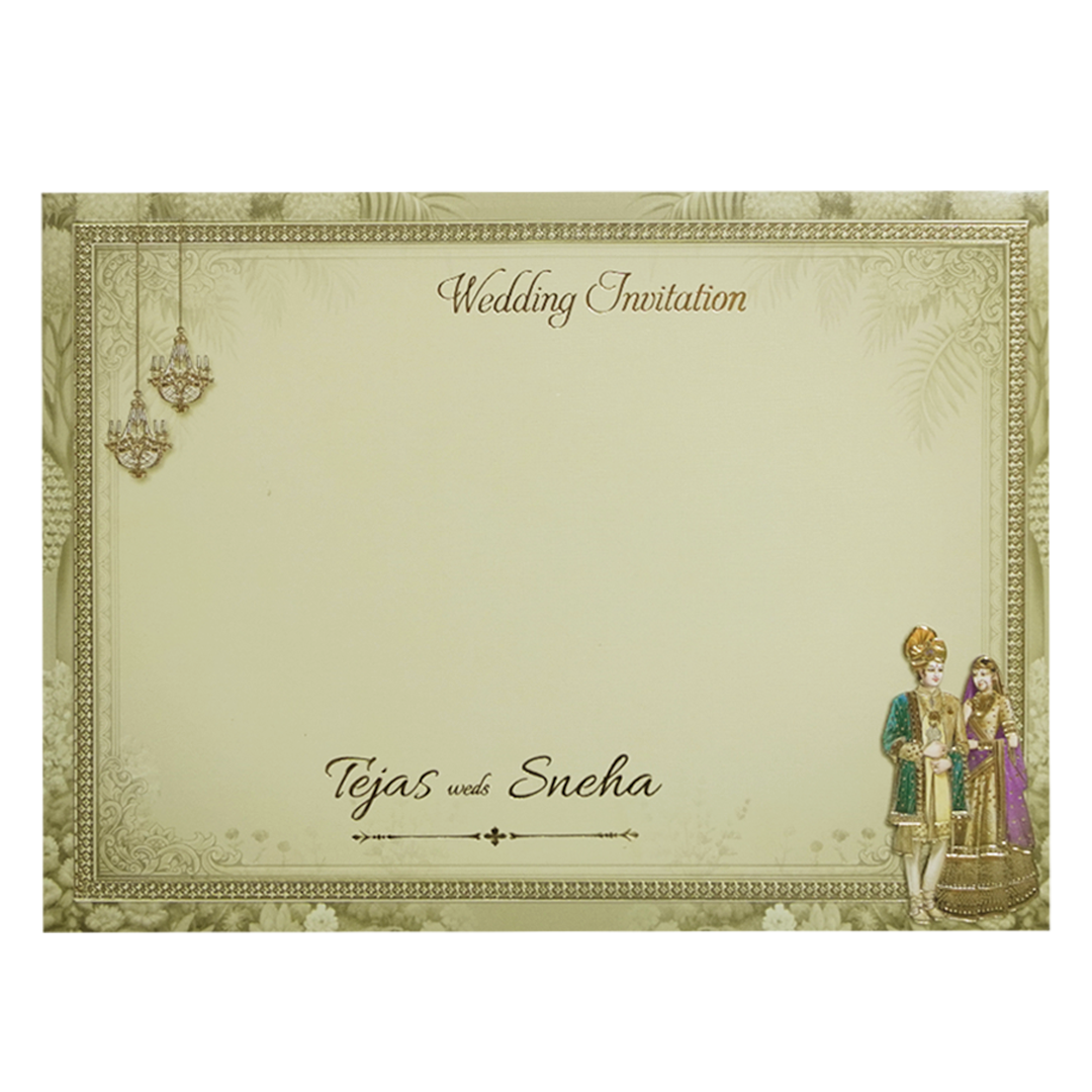 Green Palace Couple &amp; Elephant Padded Wedding Card-KMMEX8010
