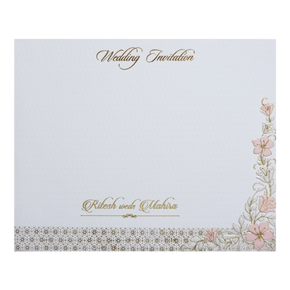 White Gatefold Padded Floral Wedding Card-KMMWD1112