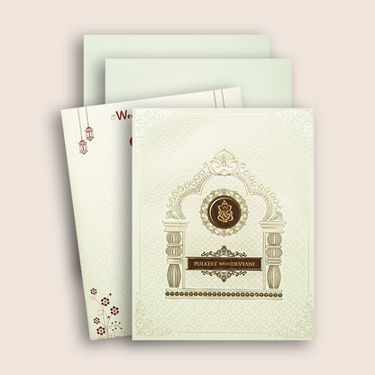 White Floral Mandap Padded Wedding Invitation Card - KJTS1858