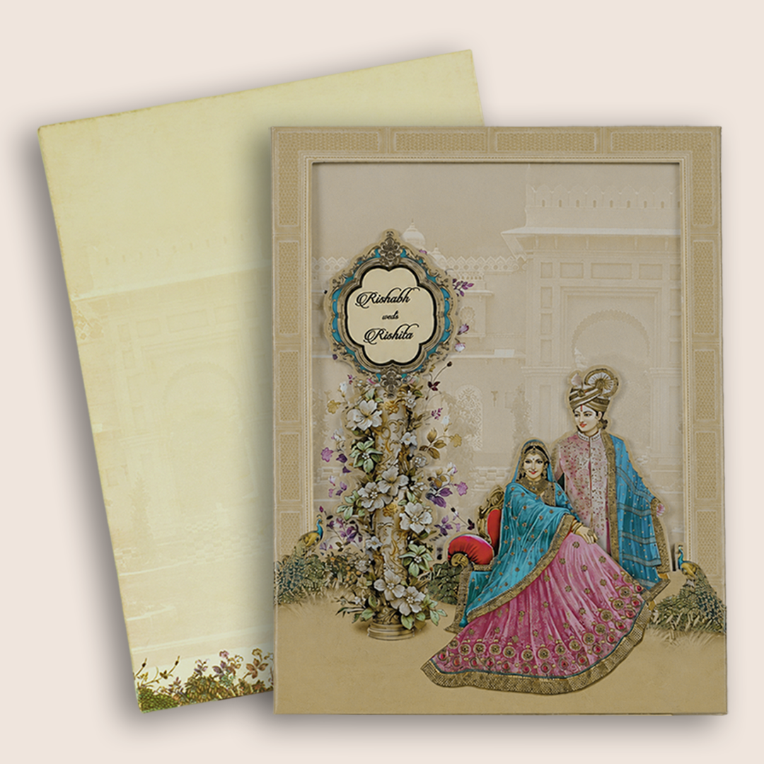 Sandal Laser Cut Bride Groom Padded Wedding Card - KAA05830
