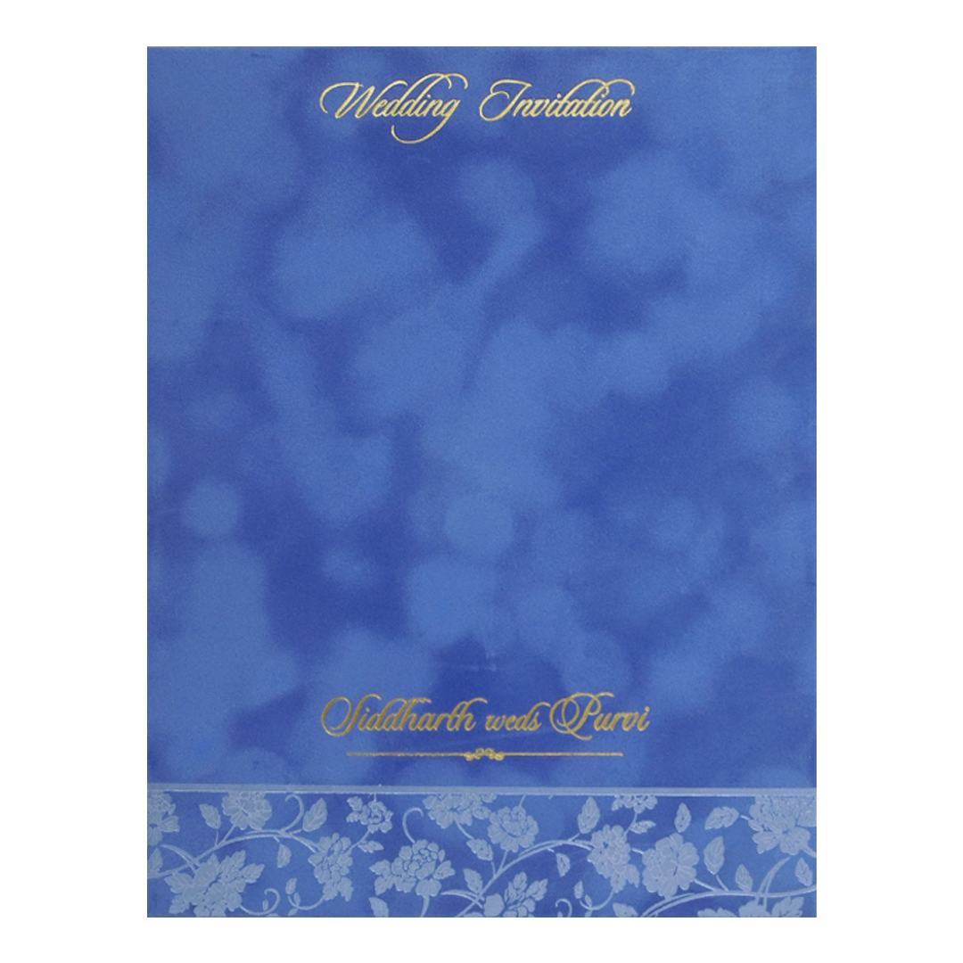 Blue Silver Floral Monogram Double Door Wedding Card - KMMWD1114