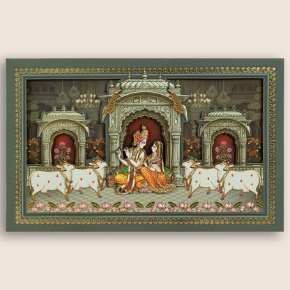 Grey Lord Radha Krishna Laser Cut Padded Marriage Card - KRE28870