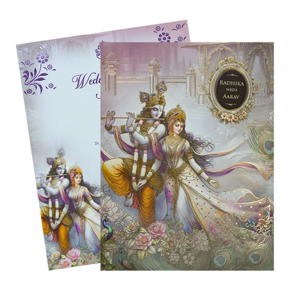 Lavender Krishna Radha Padded Wedding Card-KSH72370