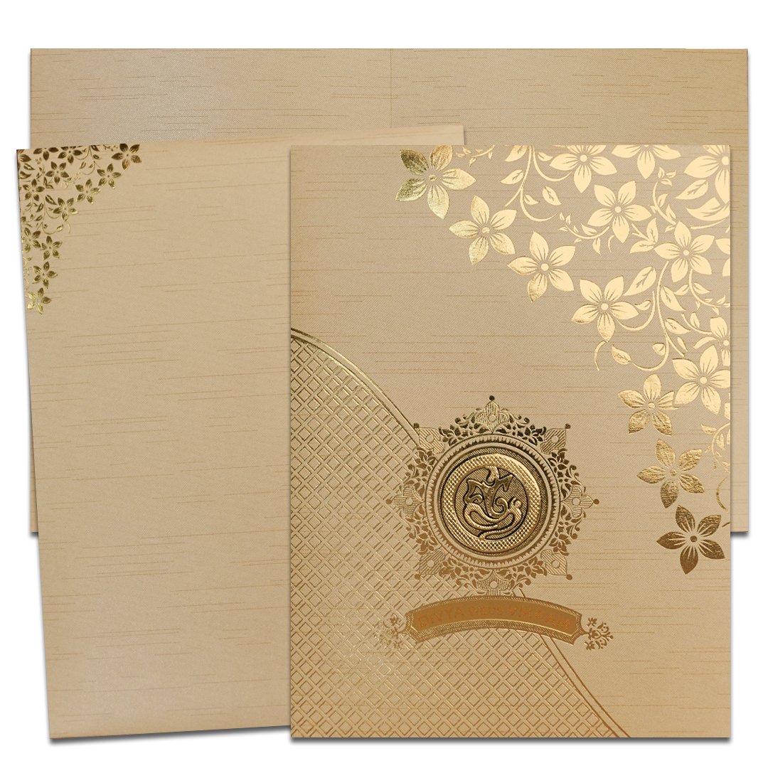 Gold Floral Ganesha Wedding Card-KNRM7082C
