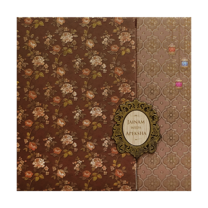 Brown Gold Floral Padded Wedding Card - KSH72850