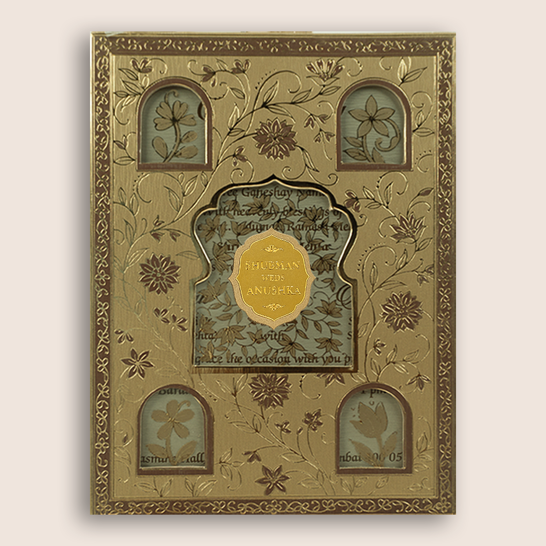 Gold Floral Laser Cut Wedding Invitation - KRB10141