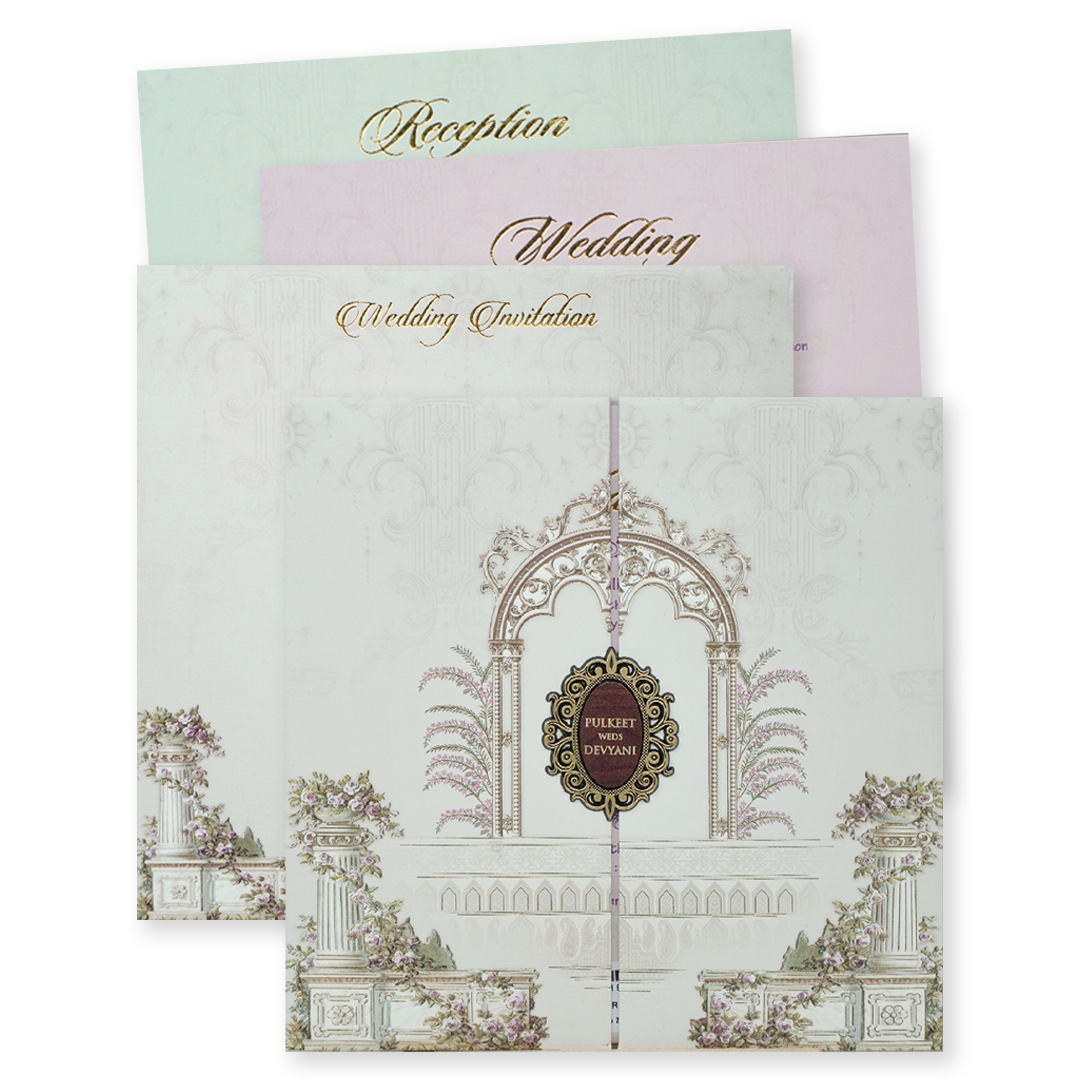 Check out Cream Gatefold Floral Padded Wedding Card at best price.✅WhatsApp Support ✅Express Delivery.|King of cards.