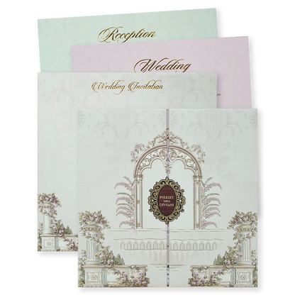 Check out Cream Gatefold Floral Padded Wedding Card at best price.✅WhatsApp Support ✅Express Delivery.|King of cards.