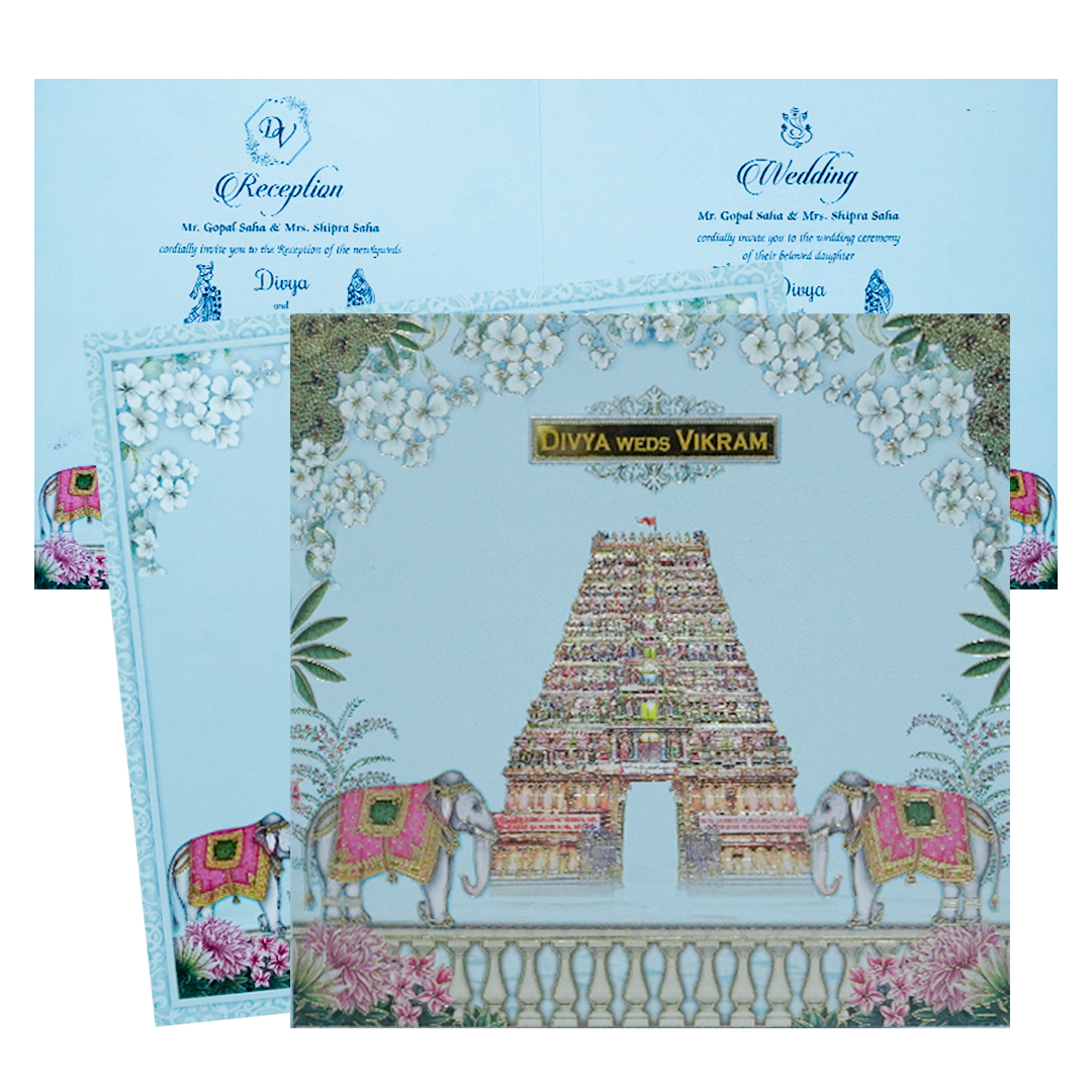 Blue Temple Elephant Wedding Card-KNKD8112