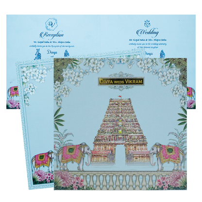 Blue Temple Elephant Wedding Card-KNKD8112