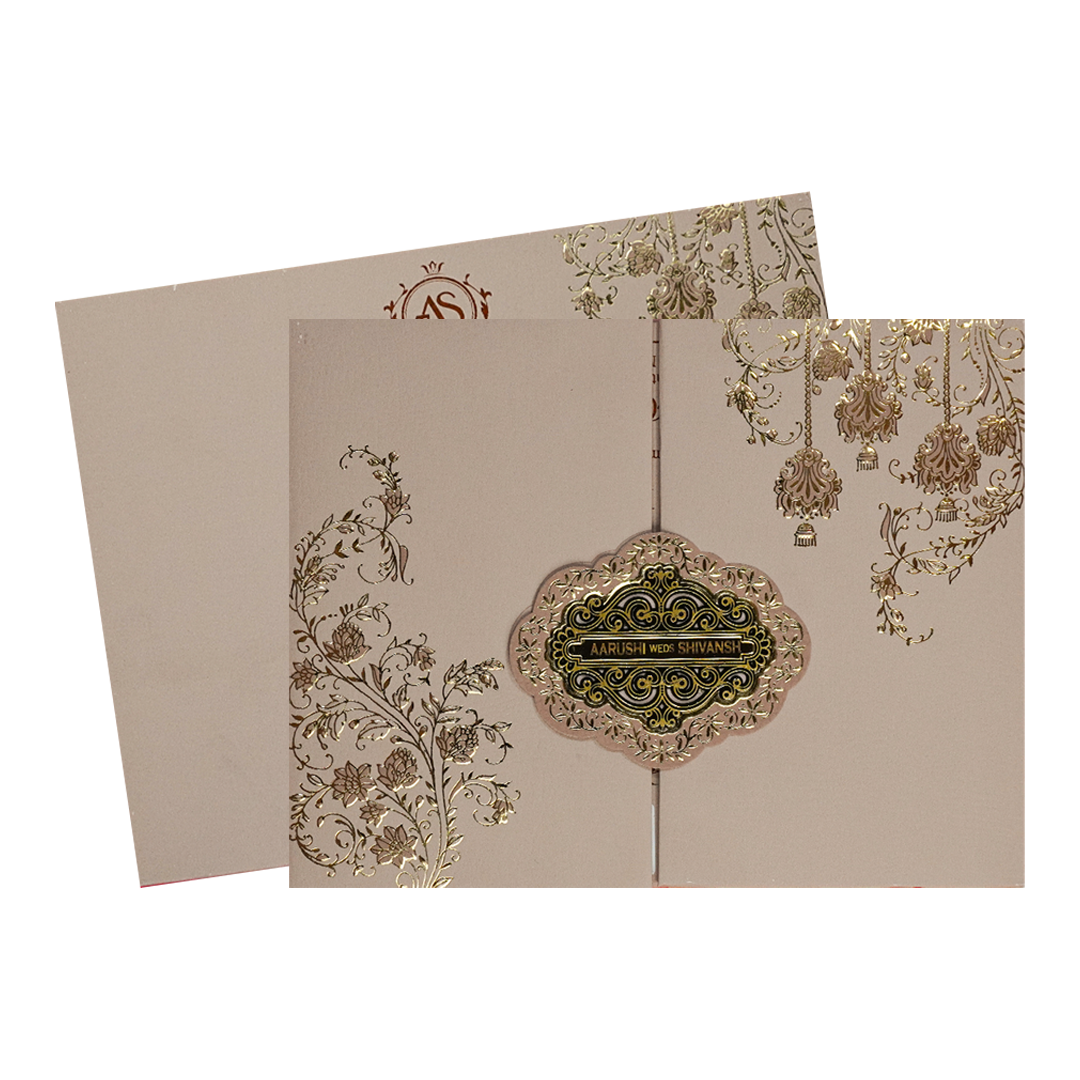 Cream Gold Floral Padded Wedding Card-KSI64100