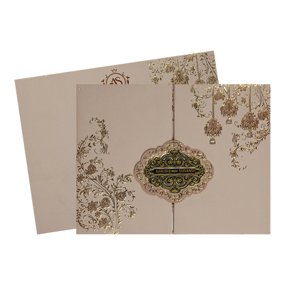 Cream Gold Floral Padded Wedding Card-KSI64100