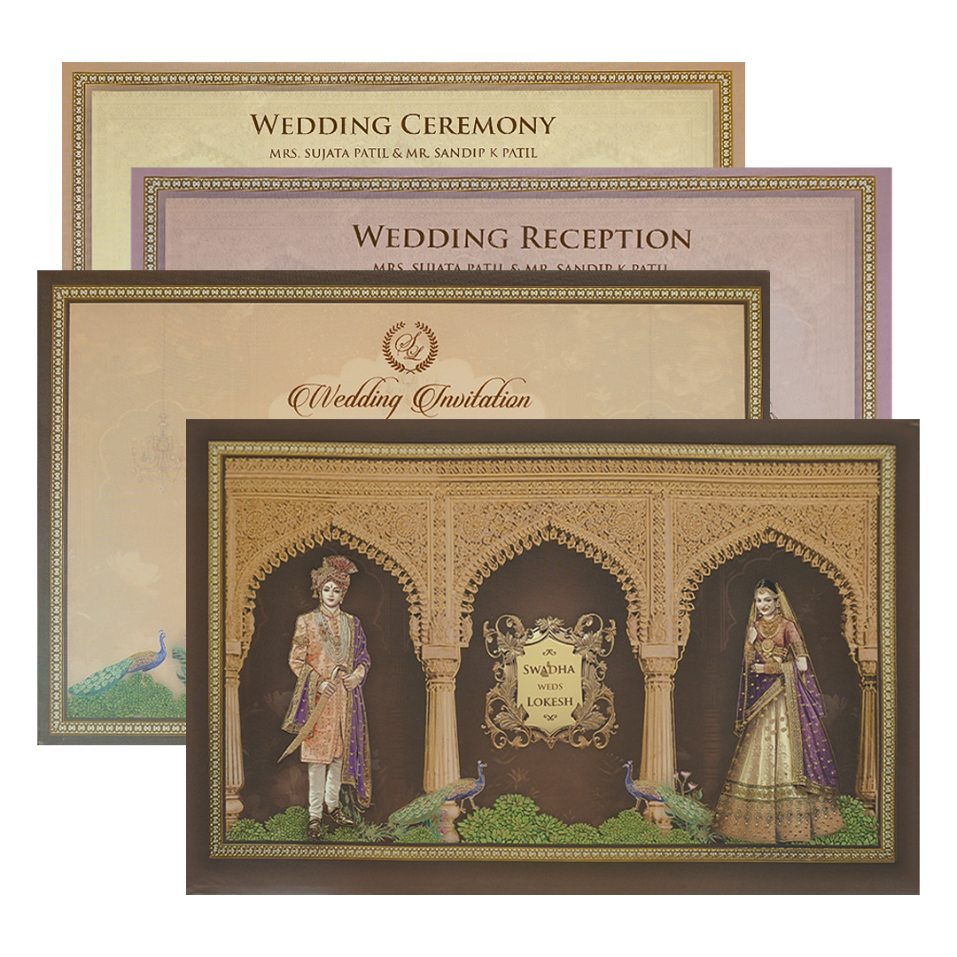 Check out Brown Palace Arch Padded Wedding Card at best price.WhatsApp Support|Express Delivery.