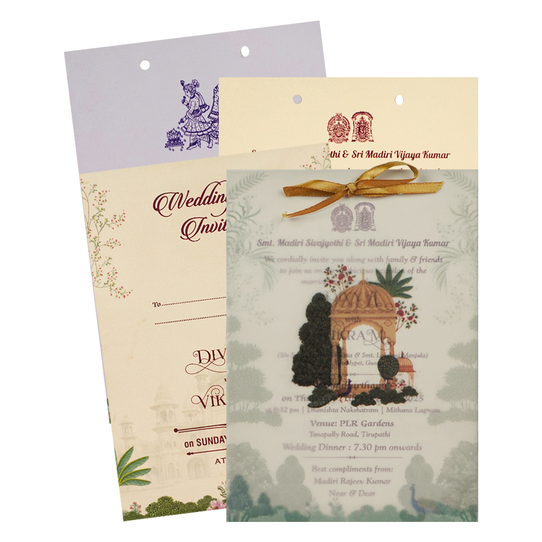 Cream Ornate Pavilion Wedding Card-KNCY6608C
