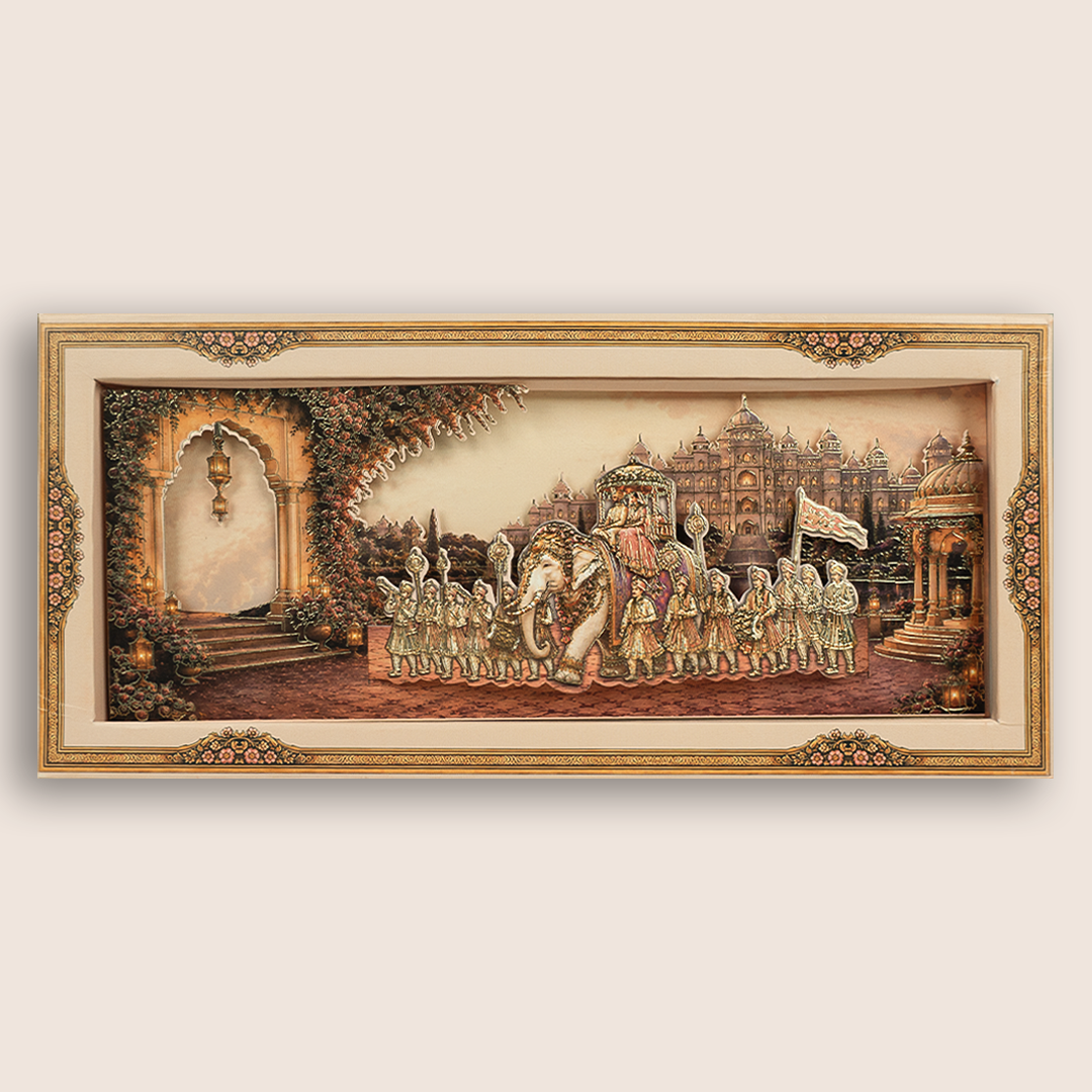 Beige Bharaat Laser Cut Padded Wedding Card - KPR026210