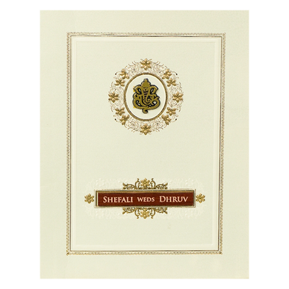 White Embossed Ganesha Wedding card-KRE28470