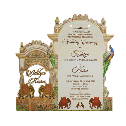Cream Gold Palace Elephant Wedding Card - KFR15030