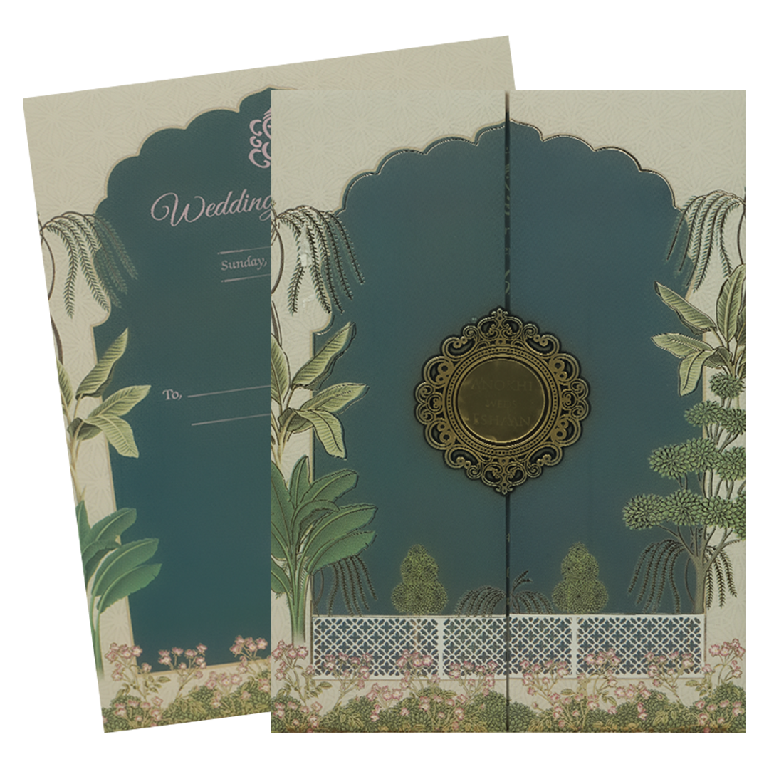 Blue Pastel Garden Padded Wedding Card-KJTS3676