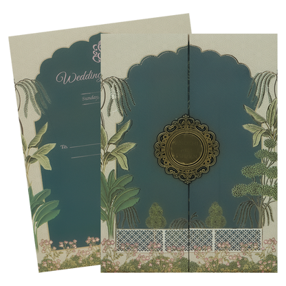 Blue Pastel Garden Padded Wedding Card-KJTS3676