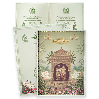 Green Floral Lord Balaji Padmavathi Wedding Card-KNKJ1158
