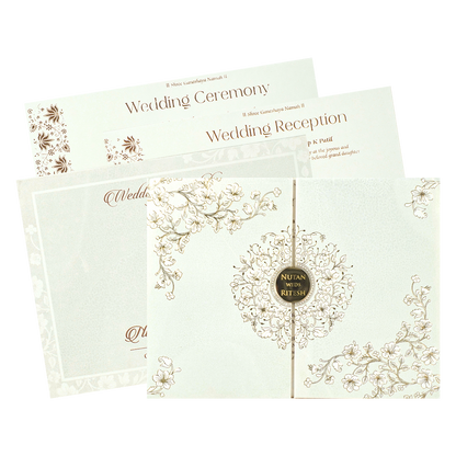 White Floral Embossed Wedding Card-KRE28590