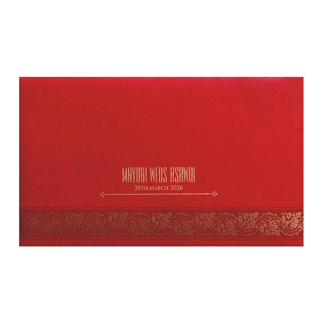Red Gold Floral Border Wedding Invitation Card-KPR06410