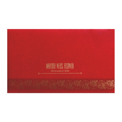 Red Gold Floral Border Wedding Invitation Card-KPR06410