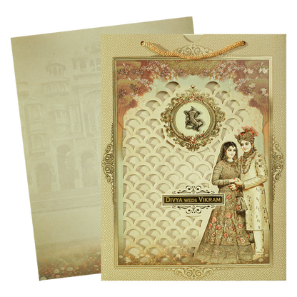 Gold Laser-Cut Floral Bride and Groom Wedding Card - KNAS3104