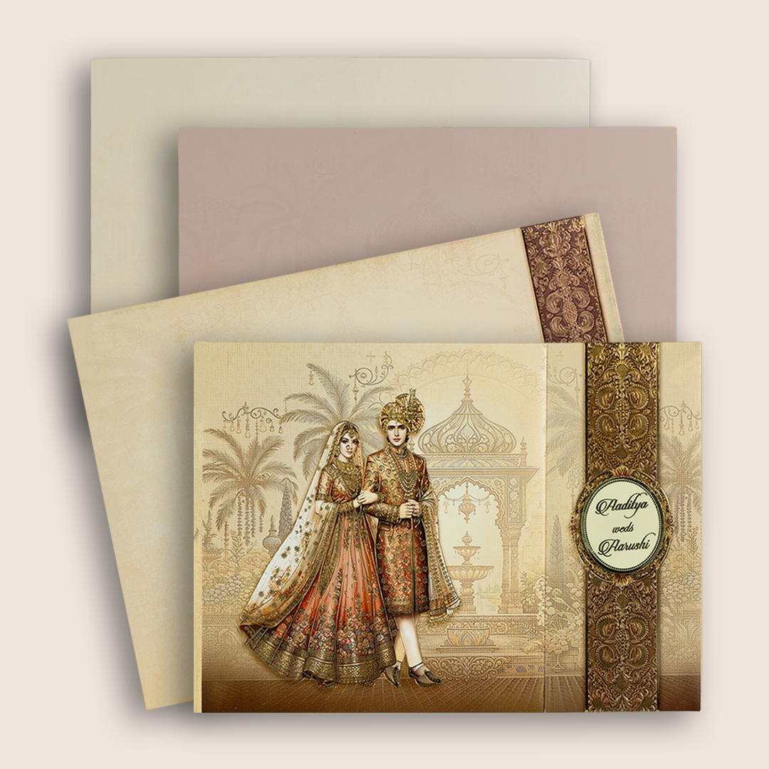 Sandal Royal Bride Door Style Groom Wedding Card - KAA05450